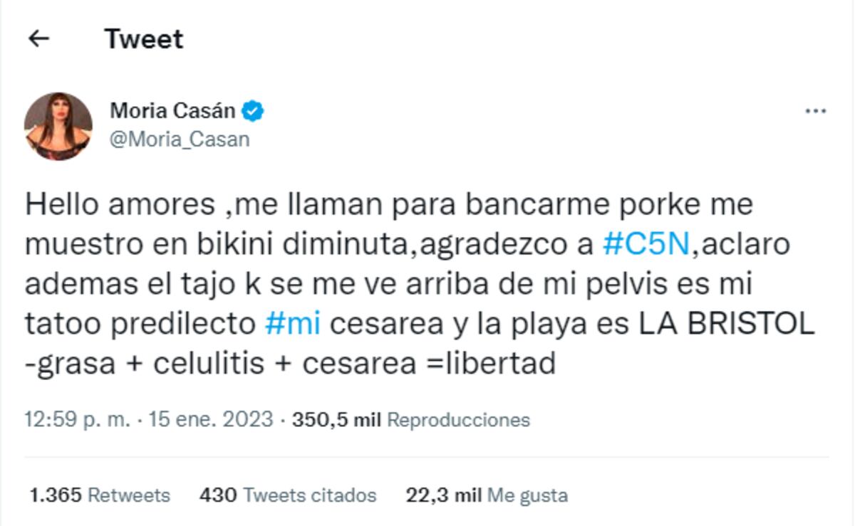 El tweet de Moria Casán,
