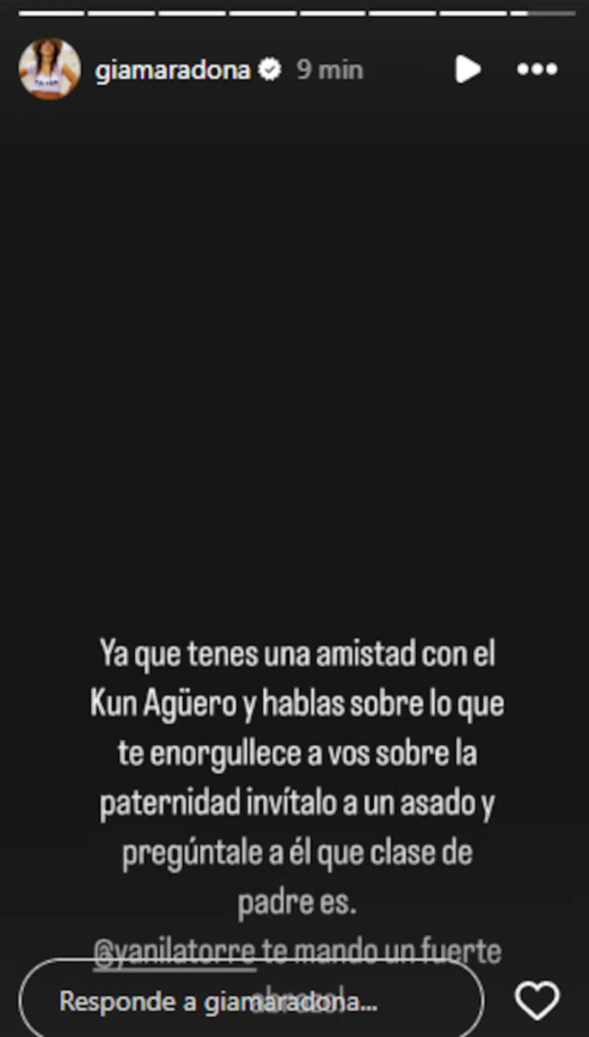 La respuesta de Gianinna Maradona contra el Kun y Latorre. (Captura)