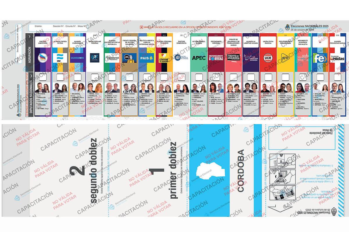 Elecciones 2025: modelo oficial de la Boleta Única de Papel en Córdoba para elegir diputados nacionales. (La Voz)