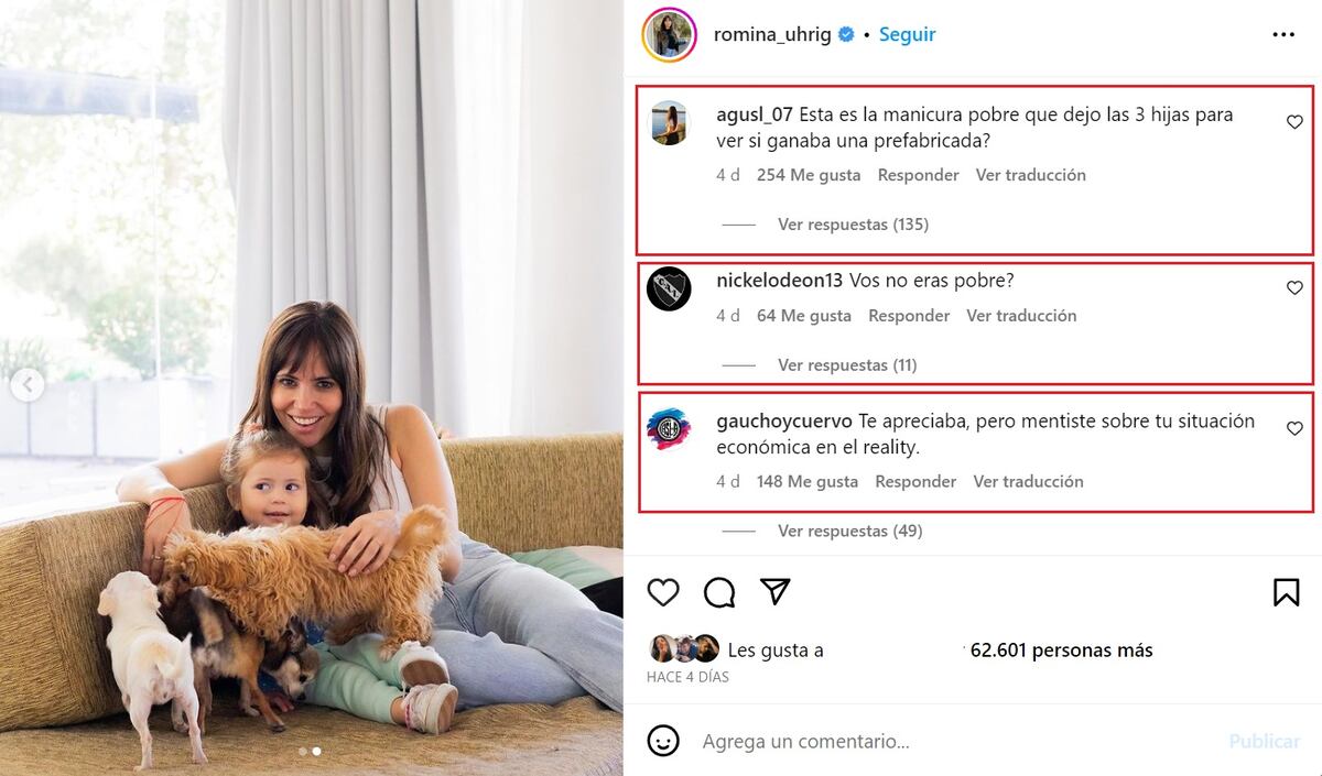 Romina Uhrig y la lluvia de críticas en una publicación. (Instagram Romina Uhrig)
