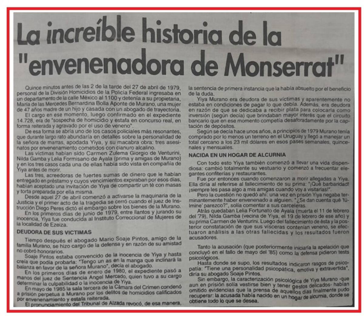 Yiya Murano. Durante años su caso estuvo en la crónica policial (Archivo).