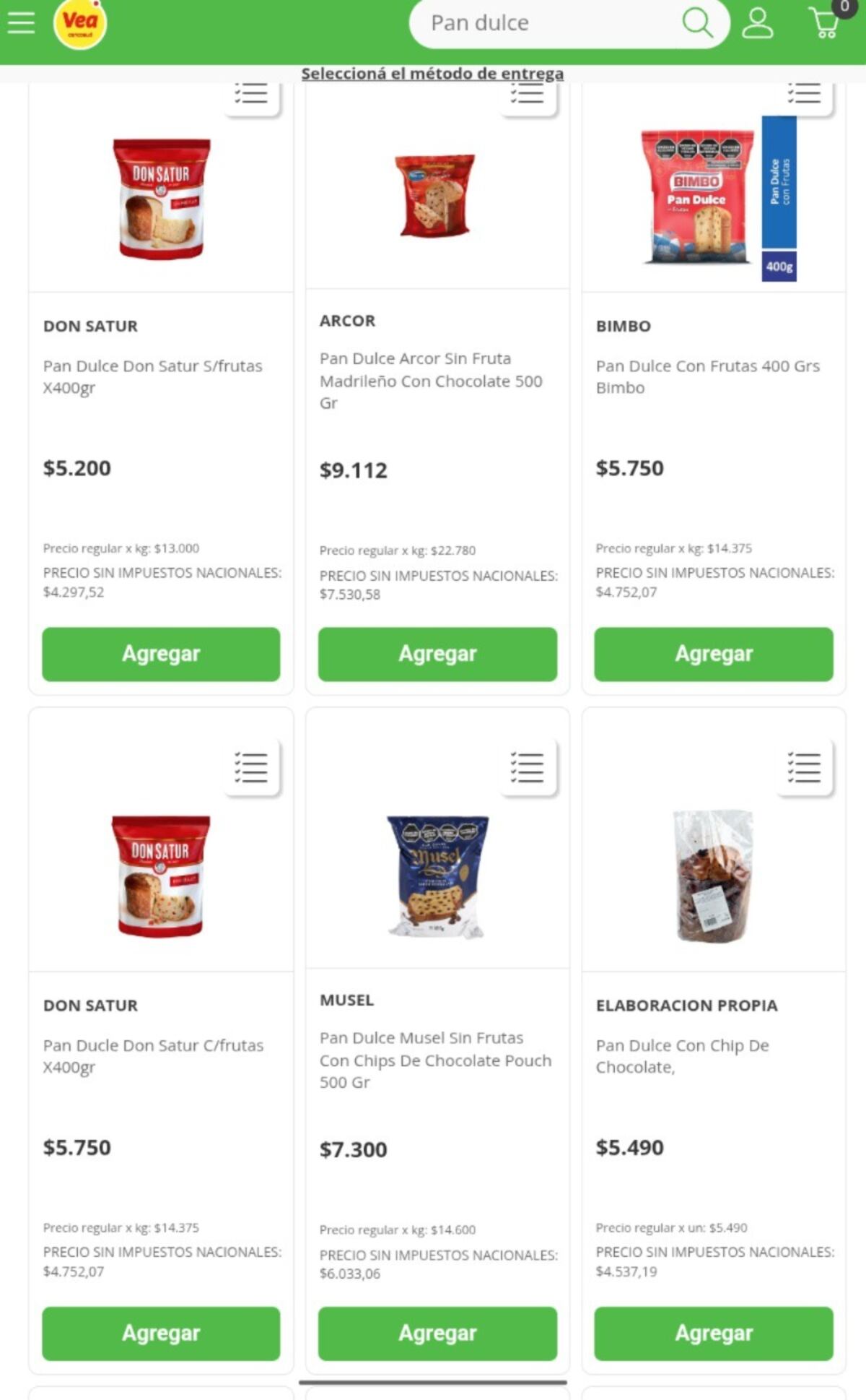 Los precios de pan dulce en Vea.