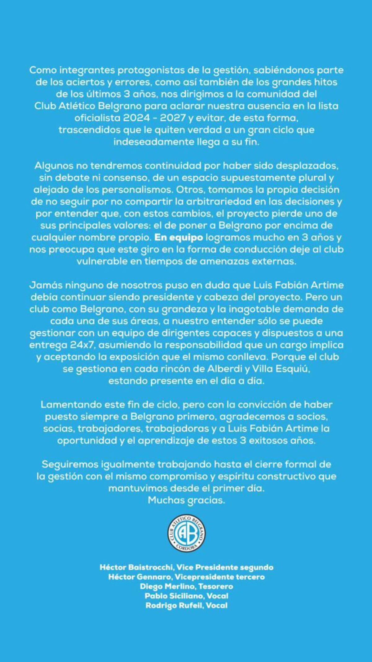 Comunicado de los que se bajaron.