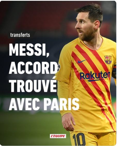 Lionel Messi llegó a un acuerdo total con el Paris Saint-Germain, según el diario L'Equipe.