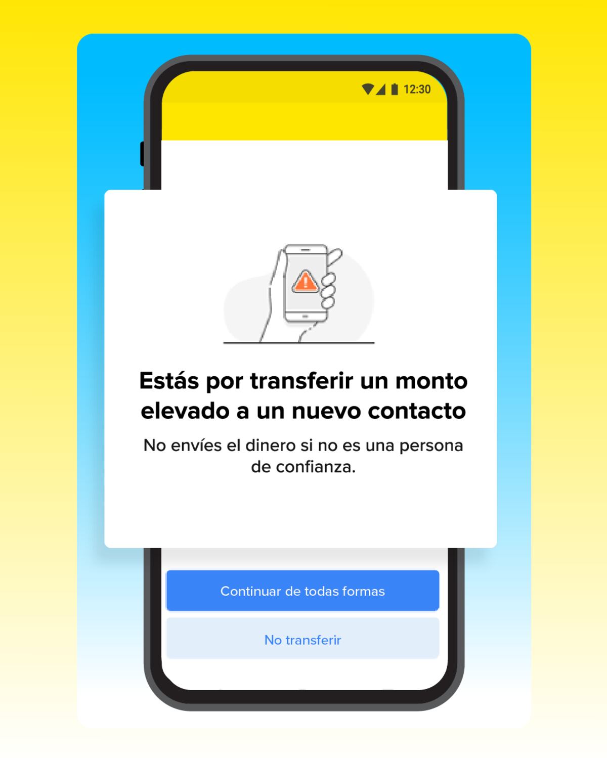 Alertas preventivas al realizar una transferencia. (Mercado Pago)