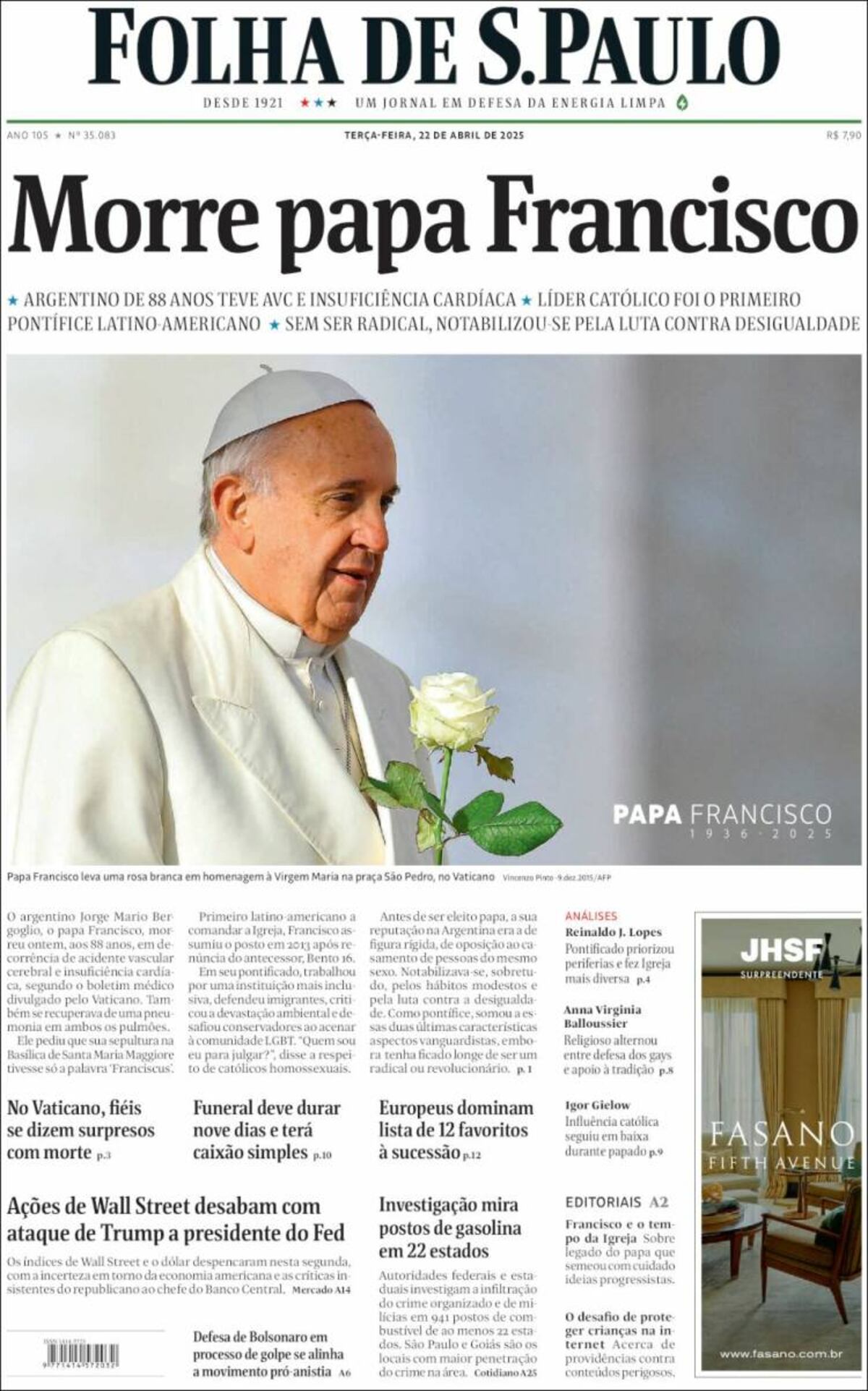 Las tapas de los diarios de Argentina y el mundo por la muerte del papa Francisco.