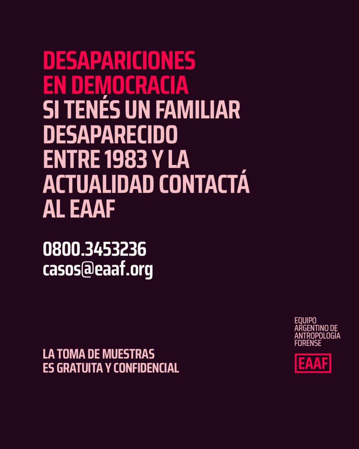 El EAAF invita a familiares de personas desaparecidas en Democracia.