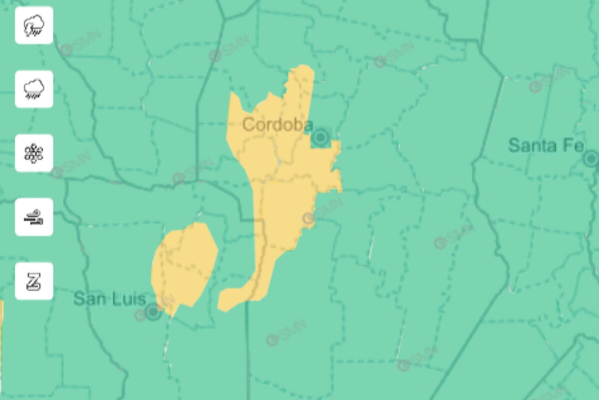 Córdoba. Alerta por nevada para este jueves 23 de mayo. (SMN)