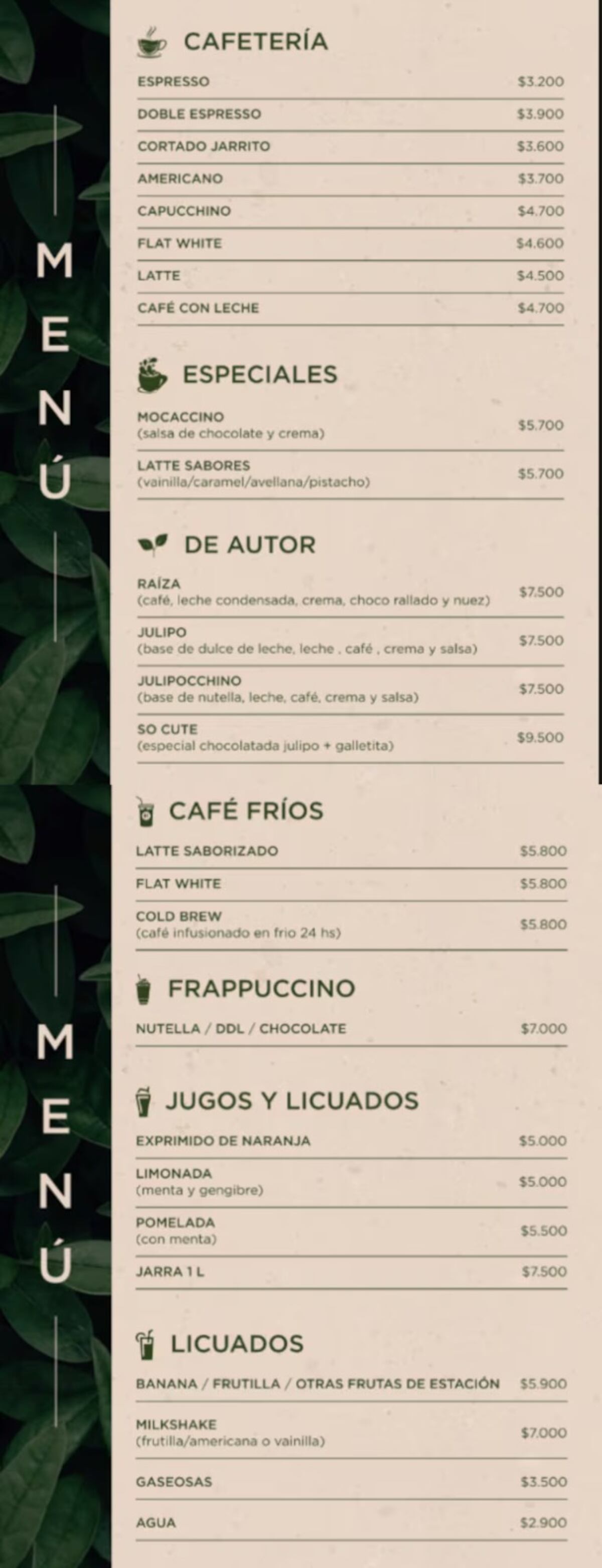 Estos son los precios del café de Julieta Poggio en Pilar.