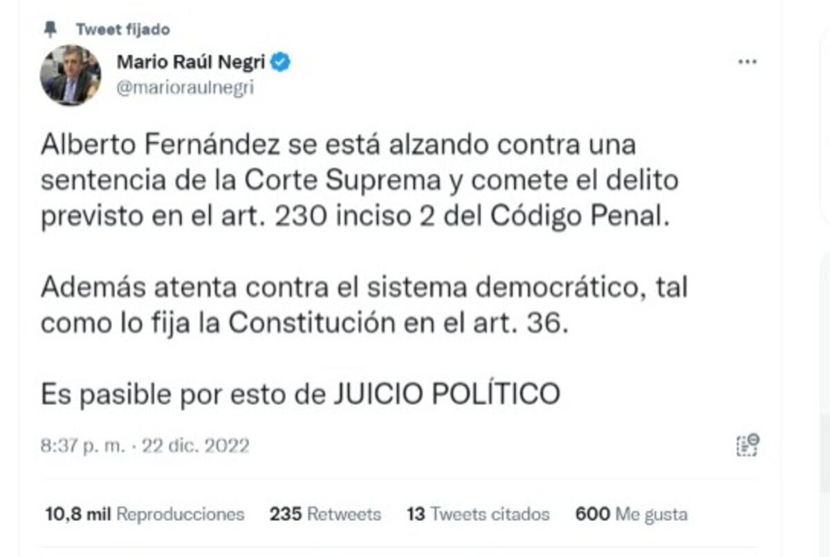 Fallo por la coparticipación. Críticas de la oposición contra Alberto Fernández. (Twitter)