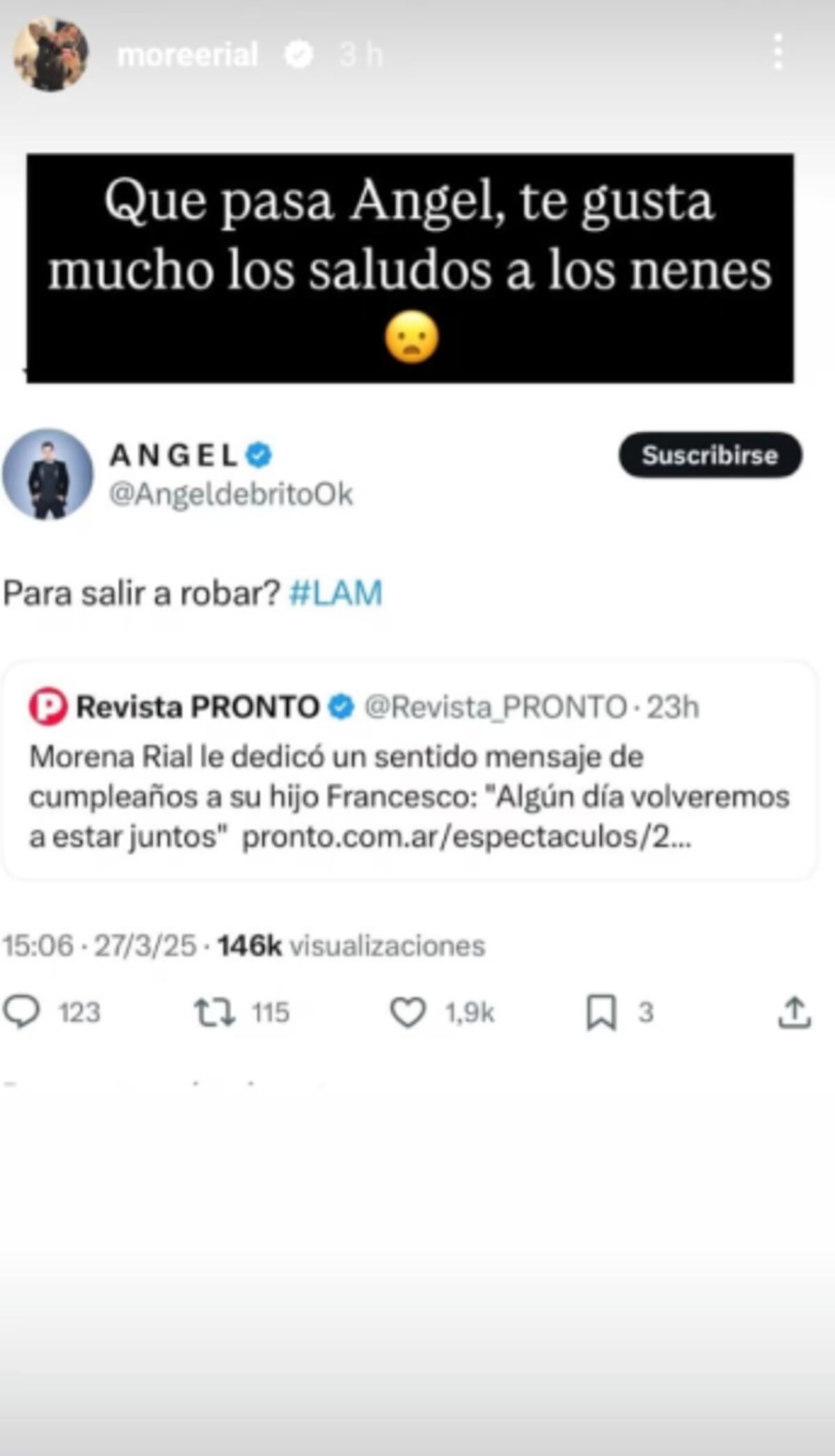 Morena Rial apuntó contra Ángel de Brito. (Captura)