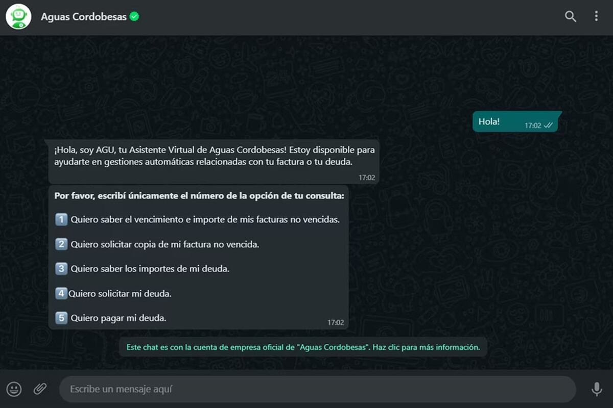 AGU es un asistente virtual que permite resolver gestiones automatizadas desde la comodidad de tu celular. Aguas Cordobesas.