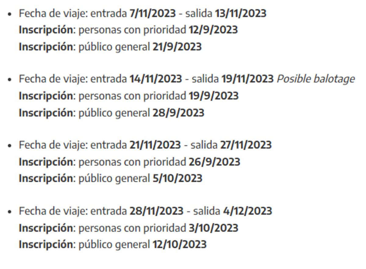 Turismo social. Las fechas disponibles para vacaciones en Embalse y Chapadmalal en el verano 2023/2024 (Ministerio de Turismo y Deportes).
