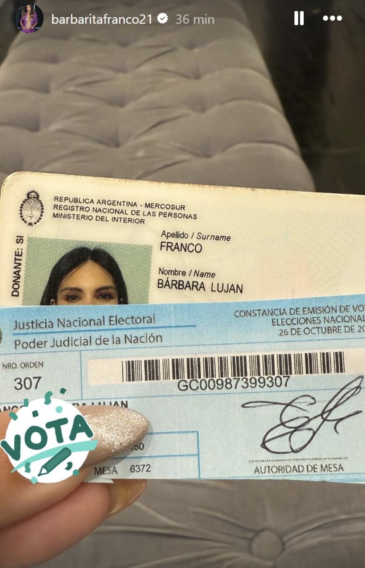 Elecciones 2025: Barby Franco ya fue a votar (Captura de pantalla)