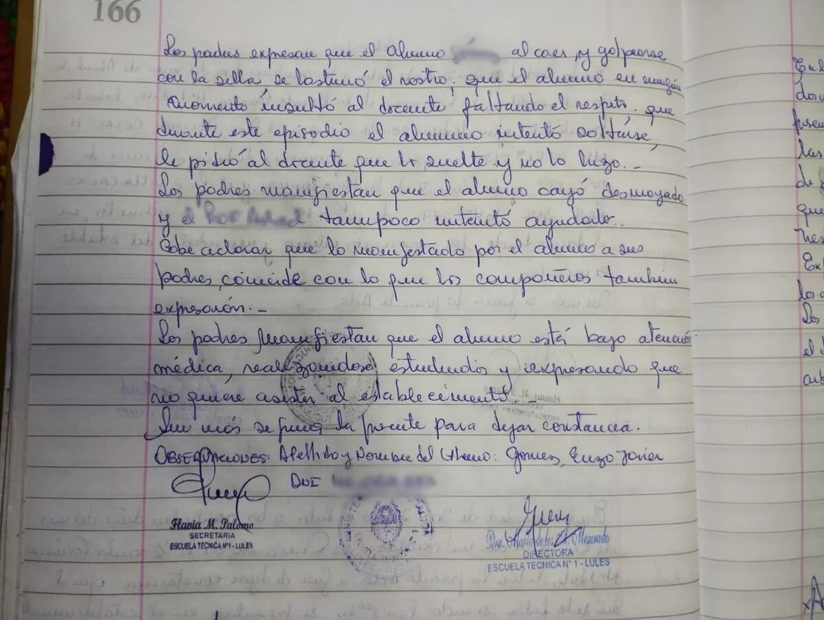 El descargo de los padres del estudiante ahorcado en Tucumán. (TN)