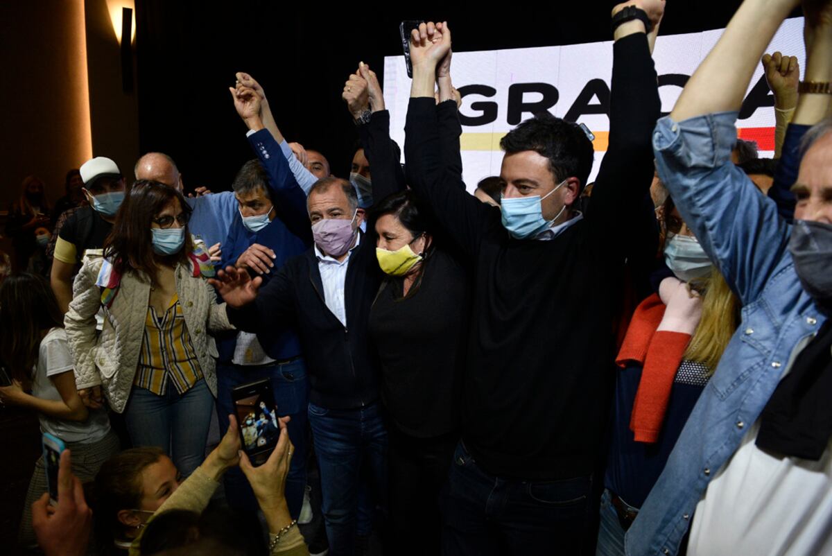 El festejo de Juntos por el Cambio ocurrió en el bunker de Juez y De Loredo. (Facundo Luque)