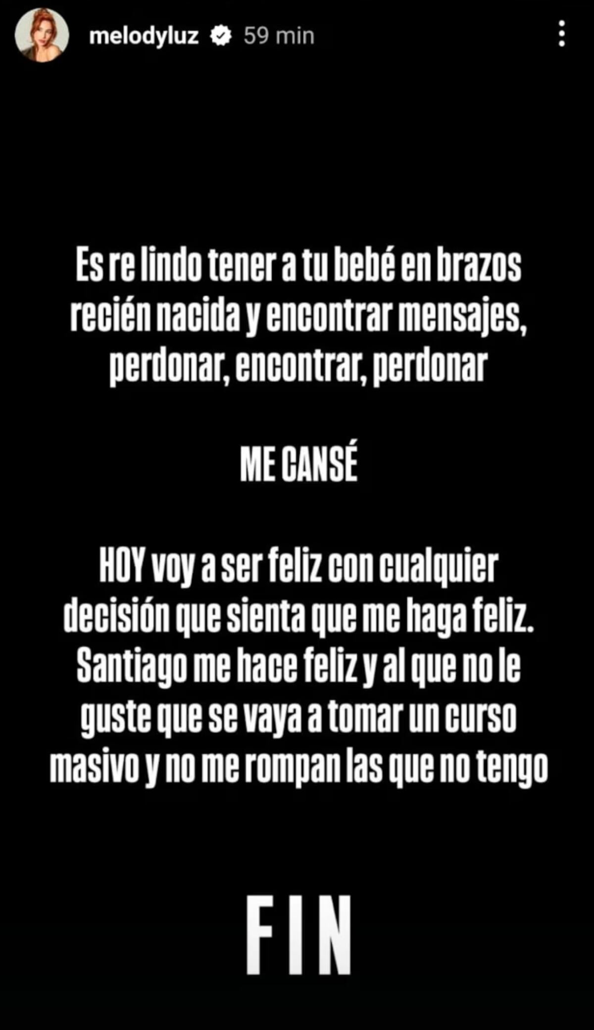 El mensaje de Melody Luz luego de dar a conocer su relación con Santiago. (Foto: Instagram)