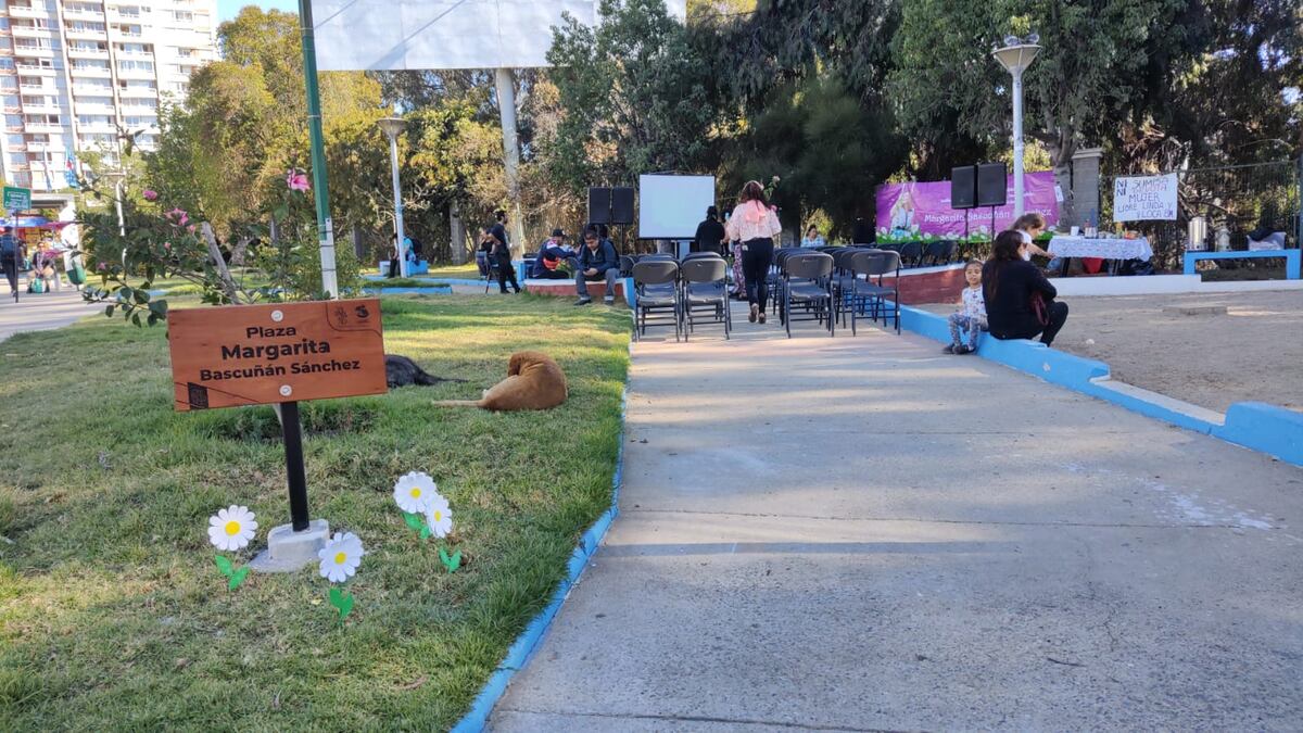 Femicidio de Margarita Sánchez. Familiares, amigos y conocidos rebautizaron la plaza de su barrio en honor a su memoria. (Gentileza)