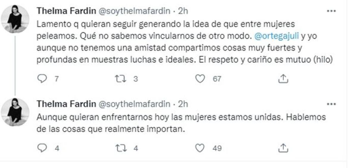 Thelma Fardin se refirió a su supuesta pelea con Julieta Ortega por Camilo Vaca Narvaja