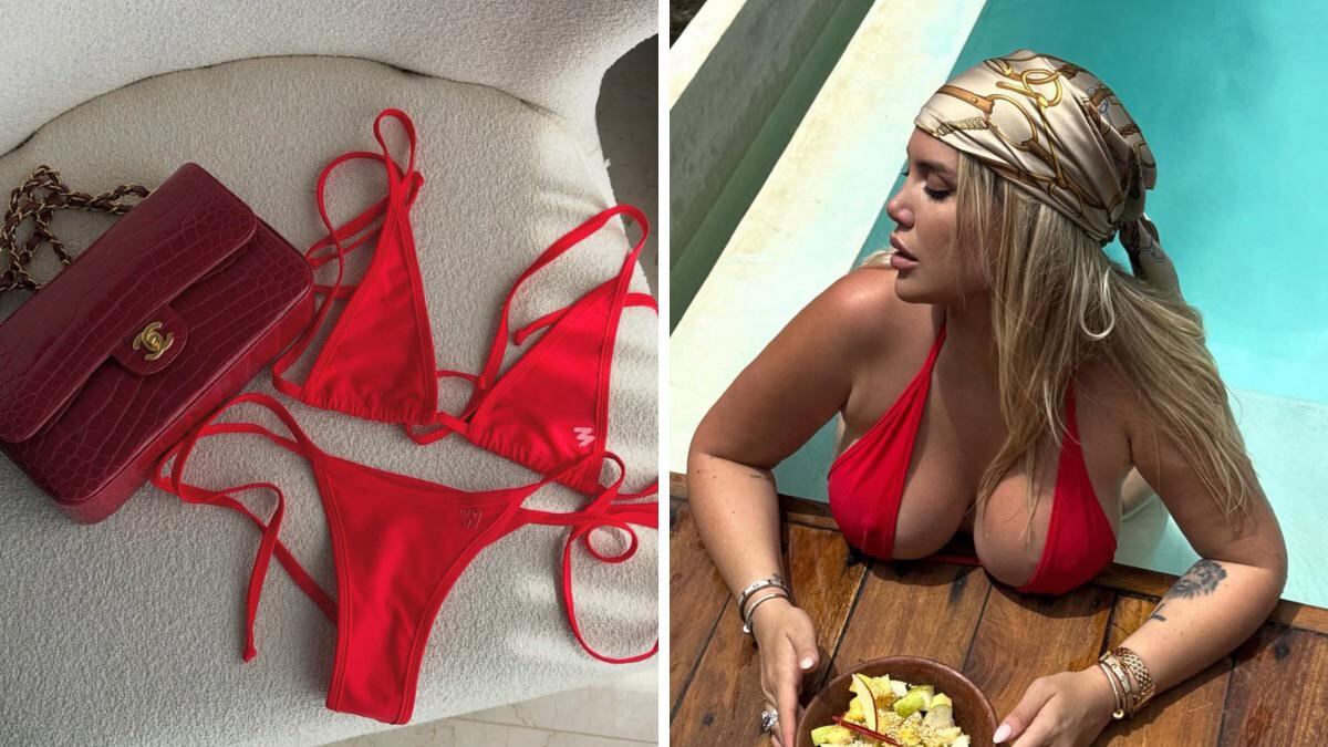 Wanda Nara revolucionó las redes sociales con el bikini rojo de su colección.
