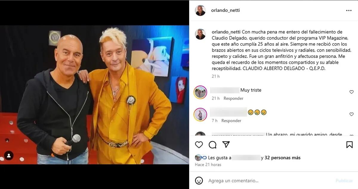 Orlando Netti confirmó la muerte de Claudio Delgado. (Instagram)