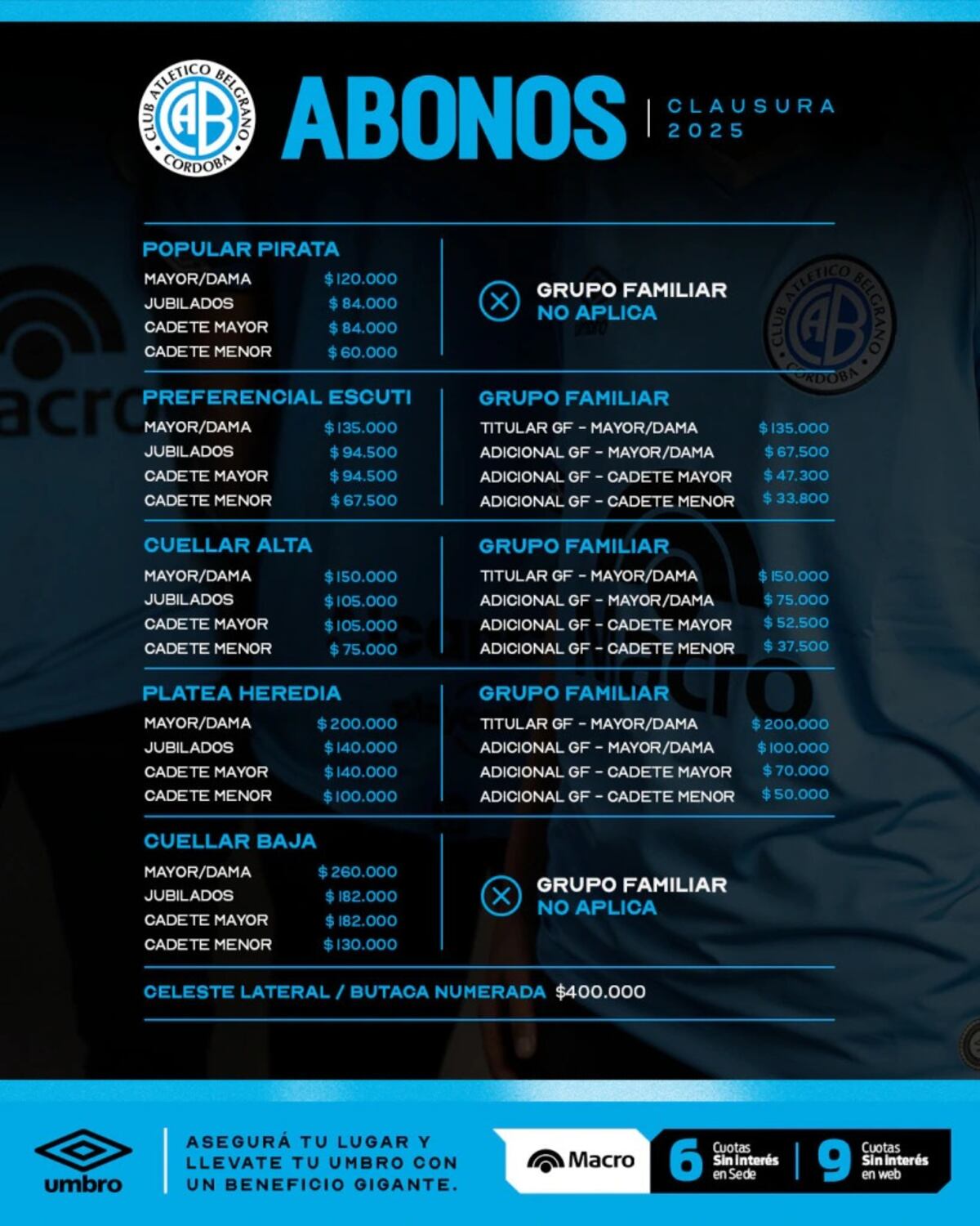 Belgrano informó los medios de pago para la campaña de socios. (Prensa Belgrano)