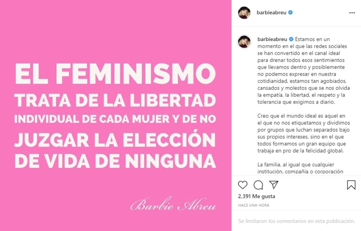 El posteo en Instagram de Barbie