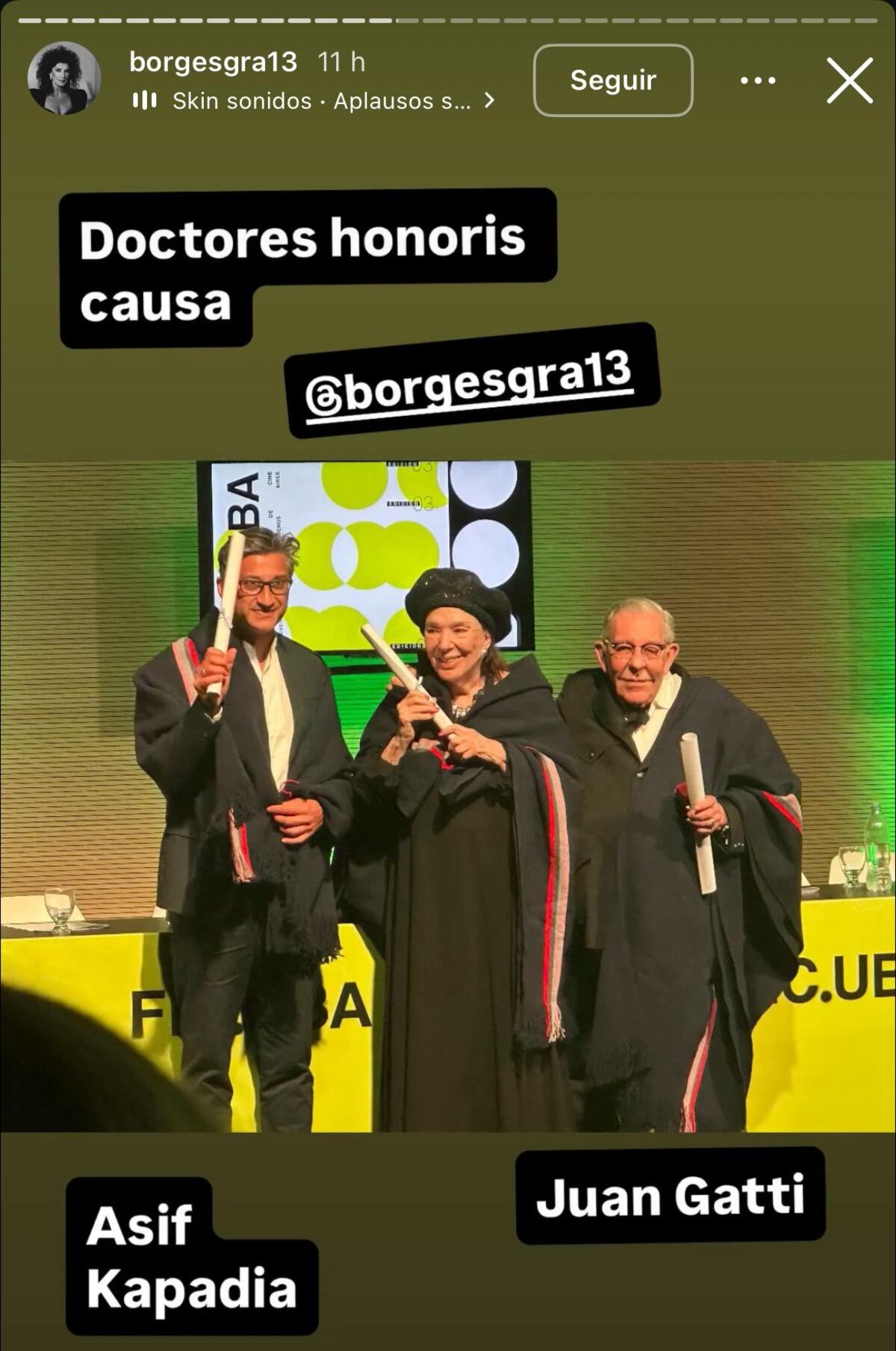 Graciela Borges, Juan Gatti y Asif Kapadia. Doctores Honoris Causa de la UBA (Captura de pantalla)