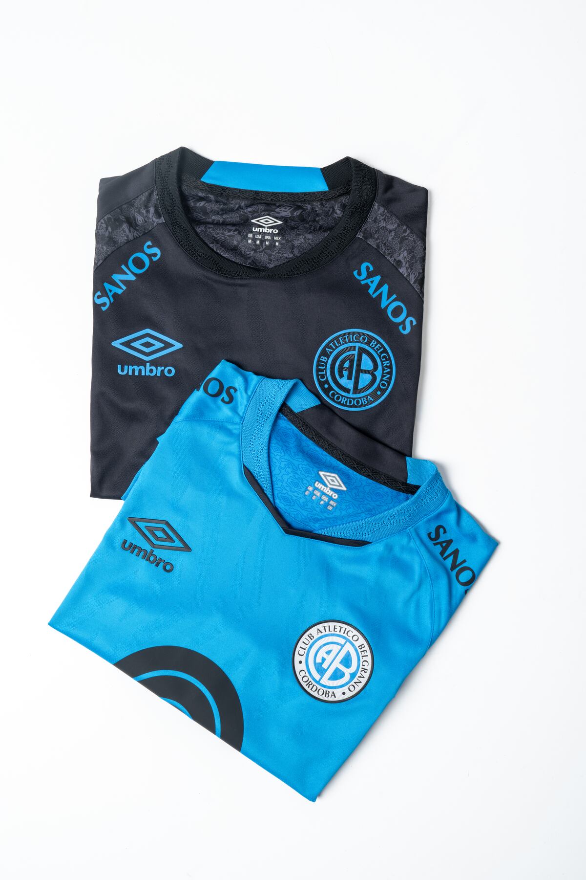 Las fotos de Belgrano con los detalles de sus nuevas remeras. (Prensa Belgrano)