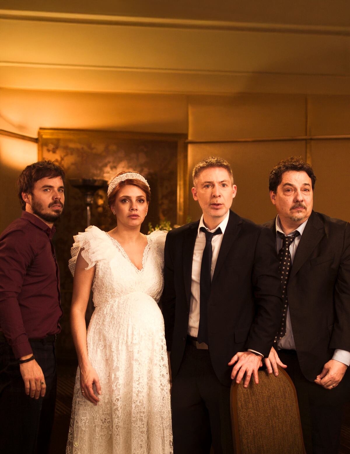 Benjamín Rojas, Natalie Pérez, Adrián Suar y Fernán Mirás en "Mazel Tov". (Foto: Prensa)