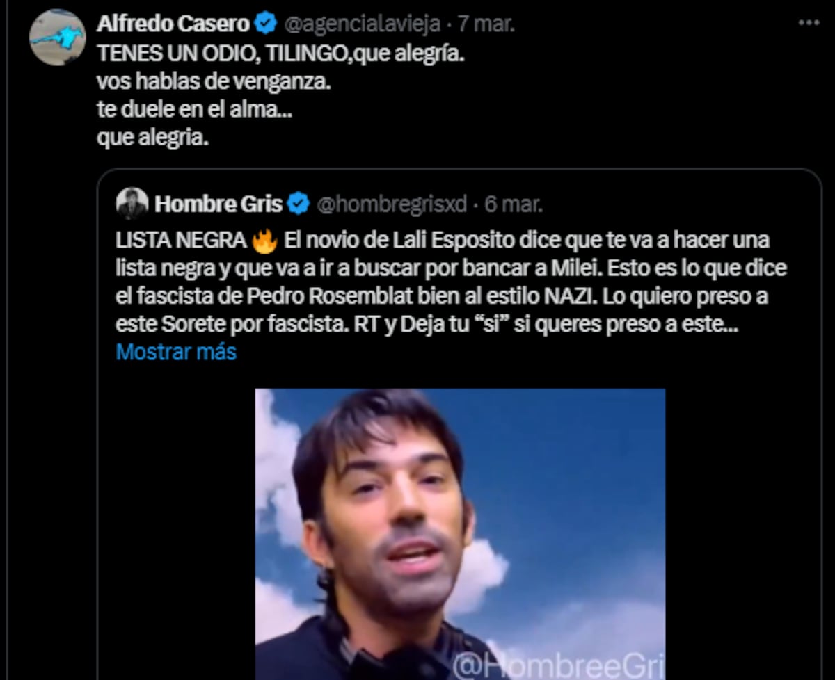 Alfredo Casero apuntó contra Pedro Rosemblat. (Captura)