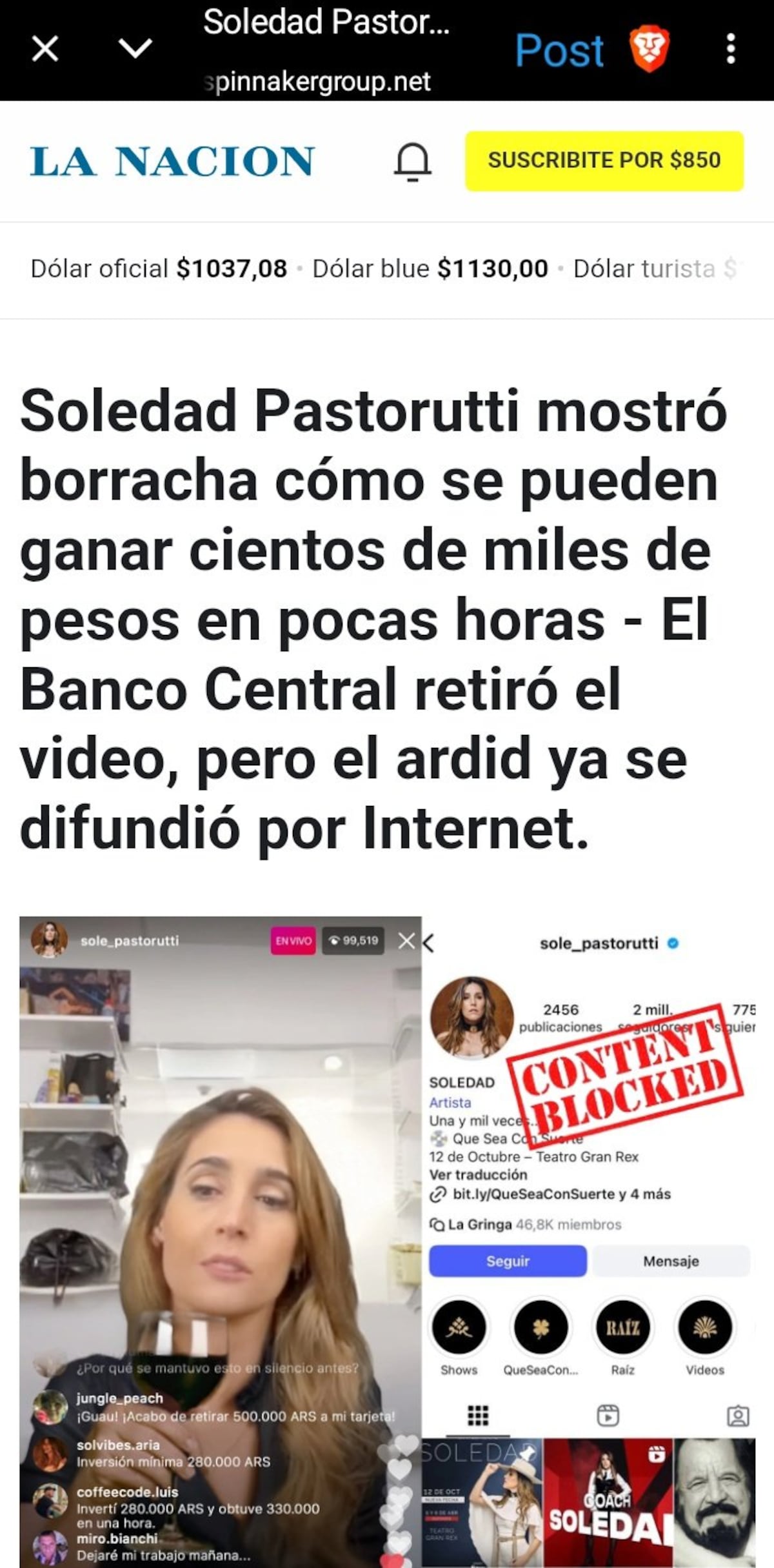 Soledad Pastorutti, víctima del robo de identidad.