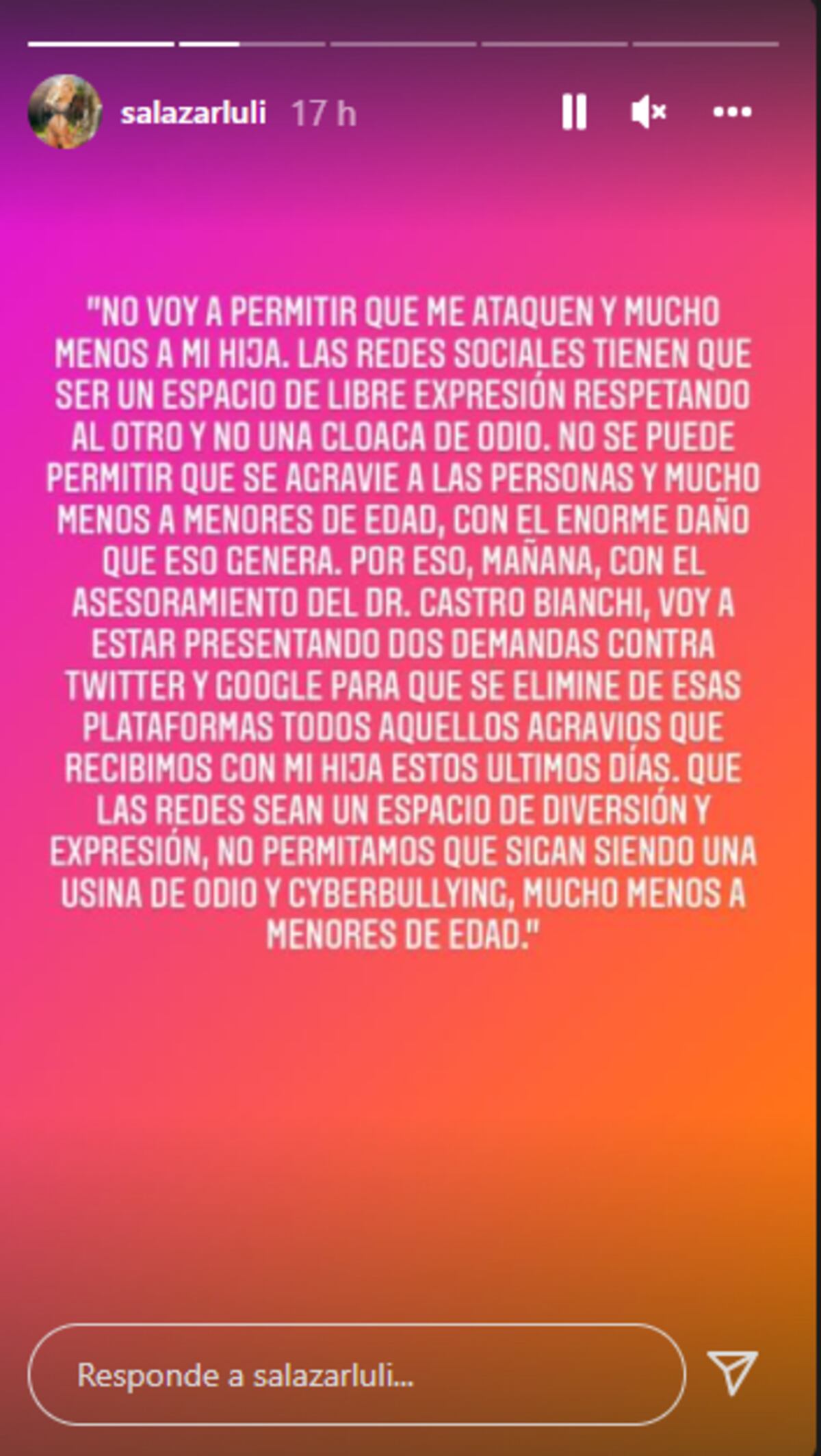 Luciana Salazar furiosa ante las críticas a su hija.
