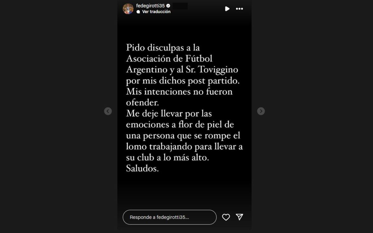El pedido de disculpas de Girotti.