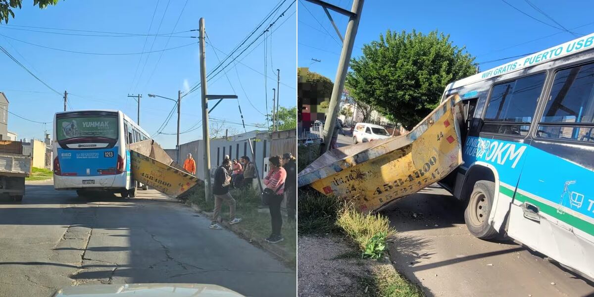 Colectivo urbano se incrustó contra un contenedor y una pasajera terminó en el hospital en barrio San Pablo.
