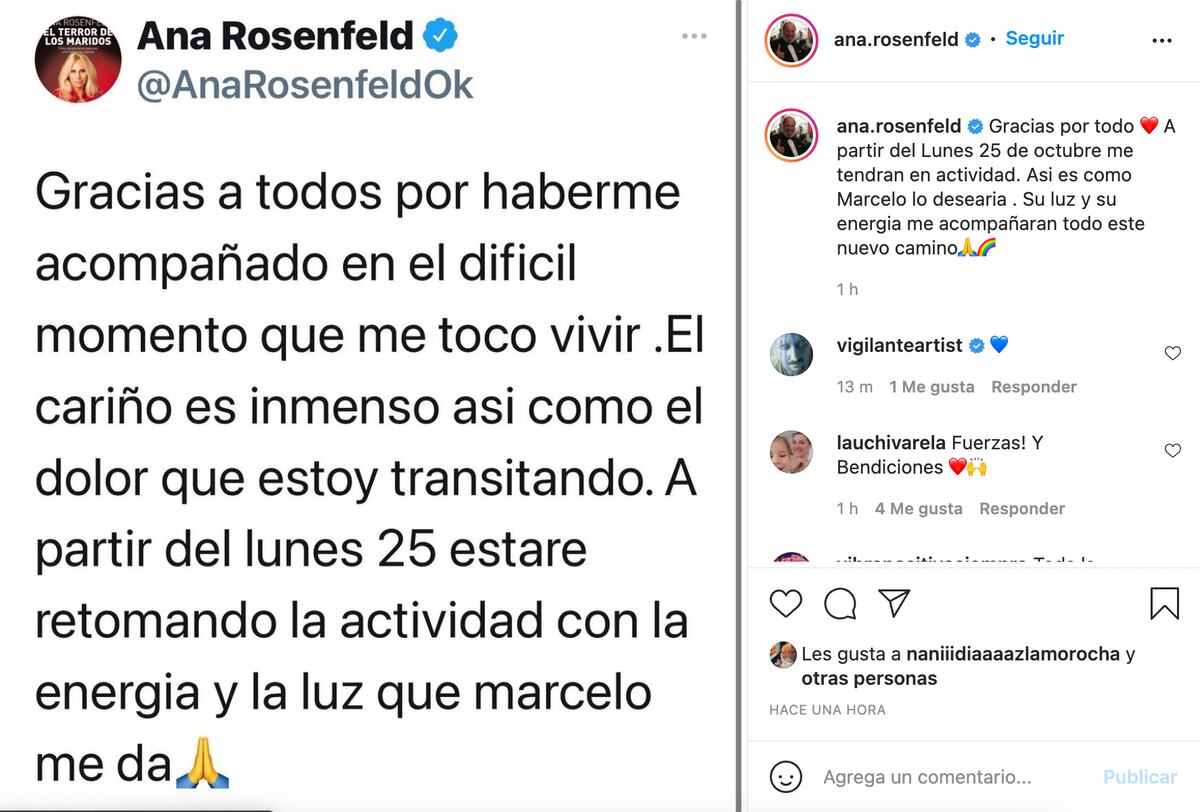 Ana Rosenfeld anunció cuándo volverá a trabajar tras la muerte de su esposo