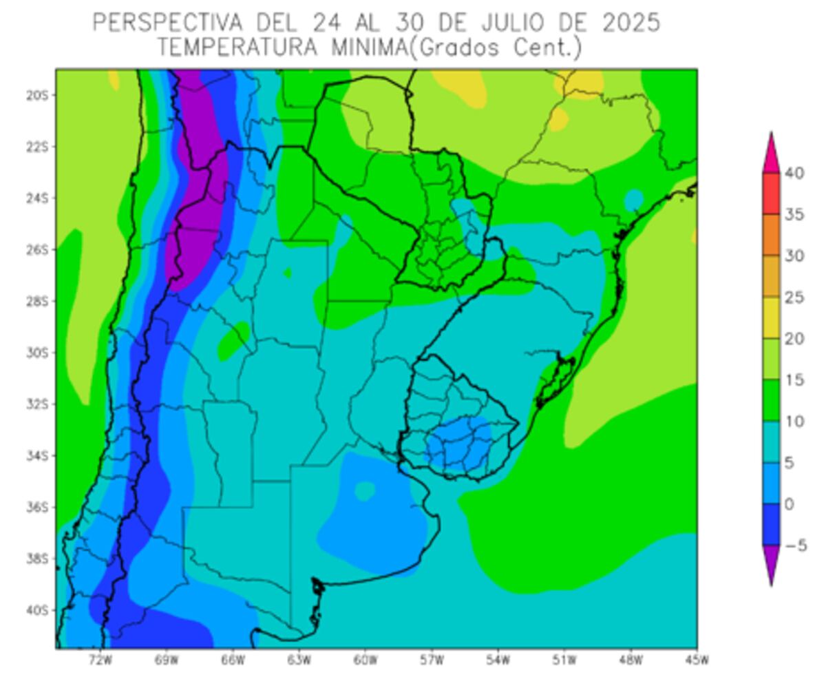 Perspectiva de temperaturas mínimas de la semana del 24 al 30 de julio 2025 según un informe de la Bolsa de Cereales