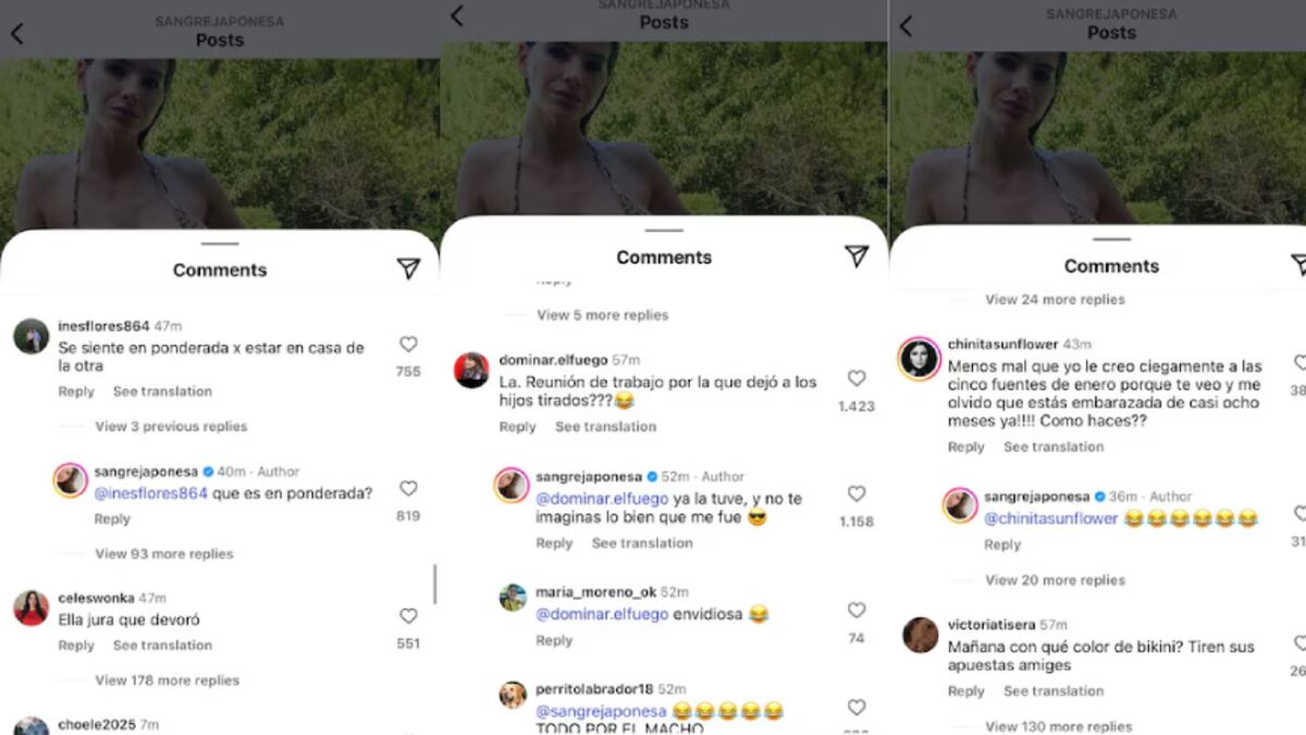 Los comentarios que respondió la China Suárez. (Captura)