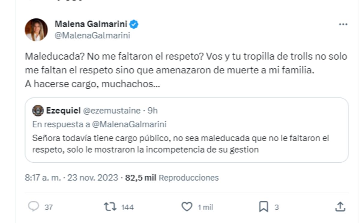 Los cruces en Twitter de Malena Galmarini. (Captura)