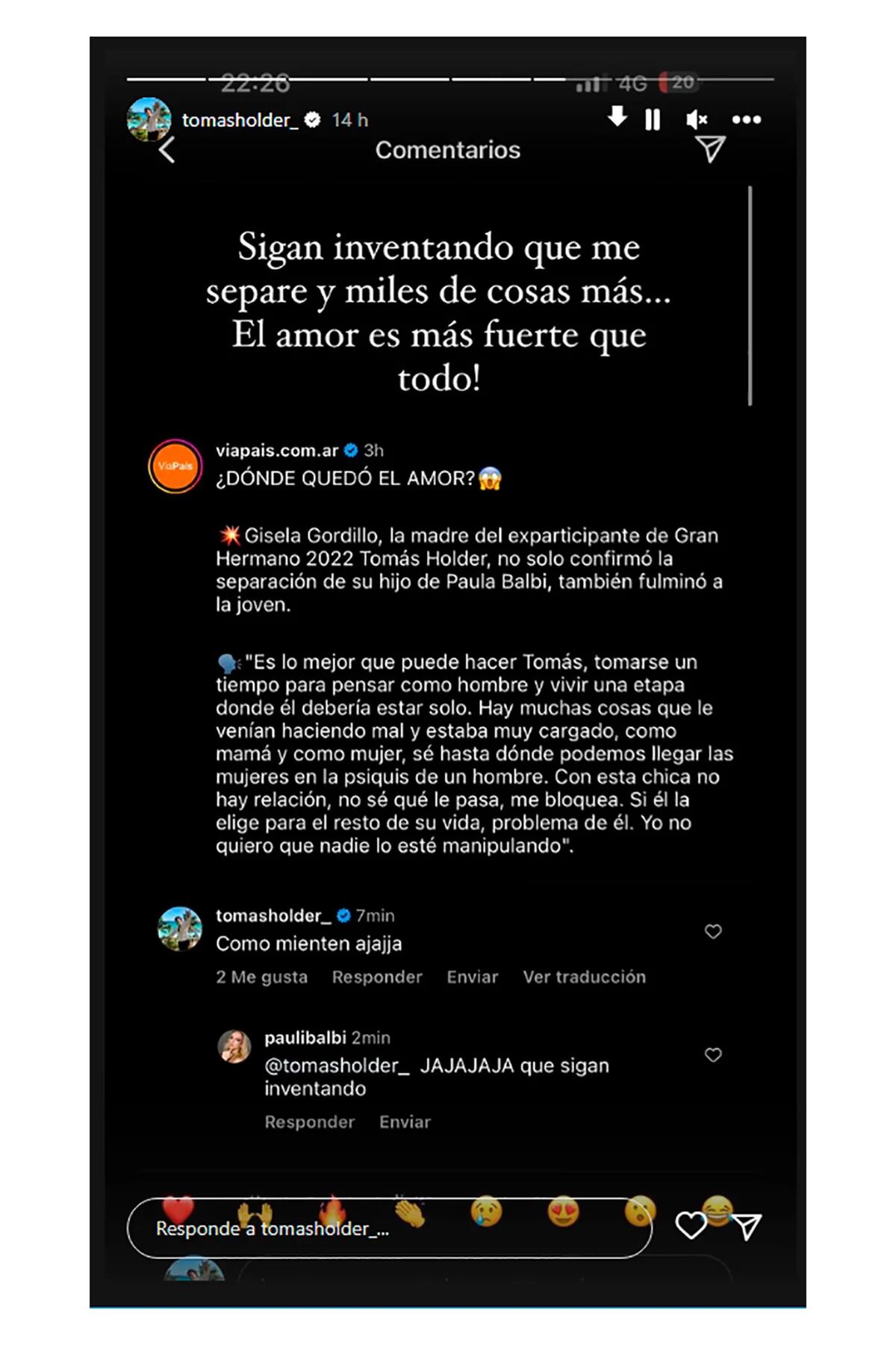 La desmentida de Tomas Holder a su madre.