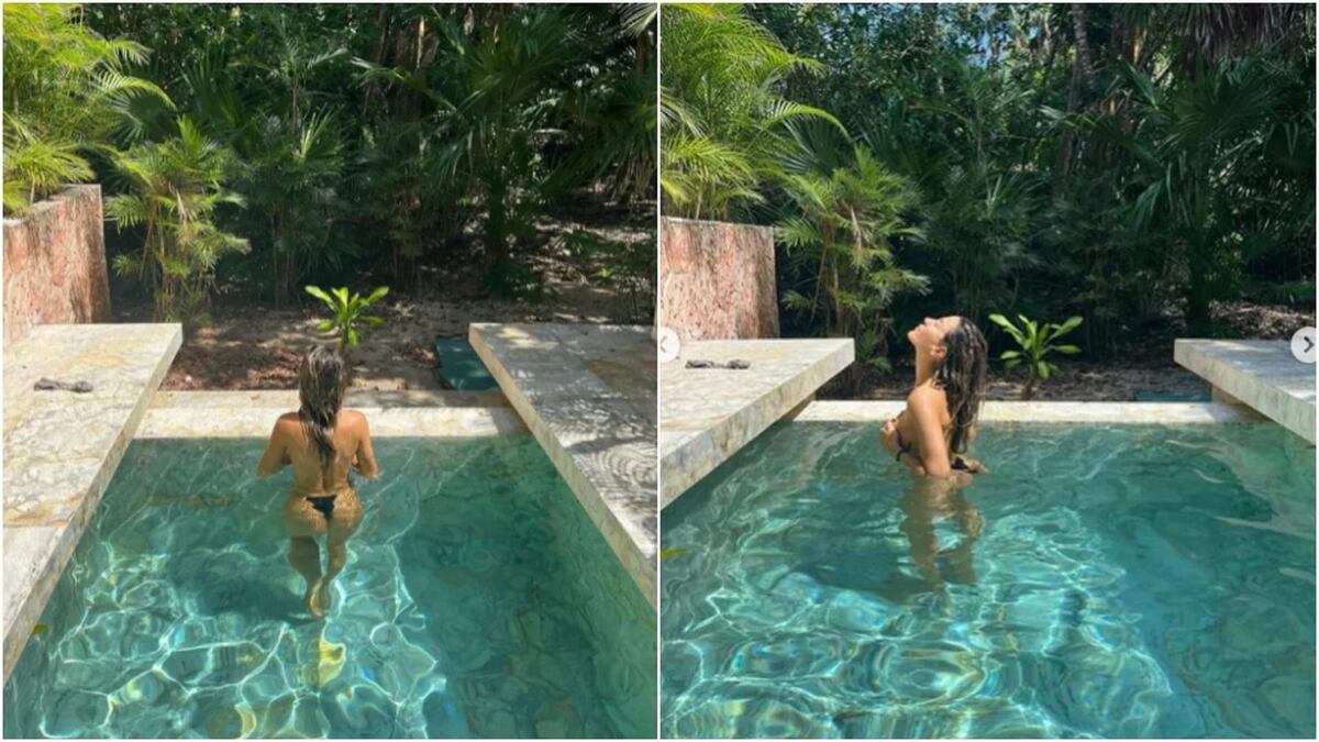 Jimena en la piscina privada que tiene en su habitación