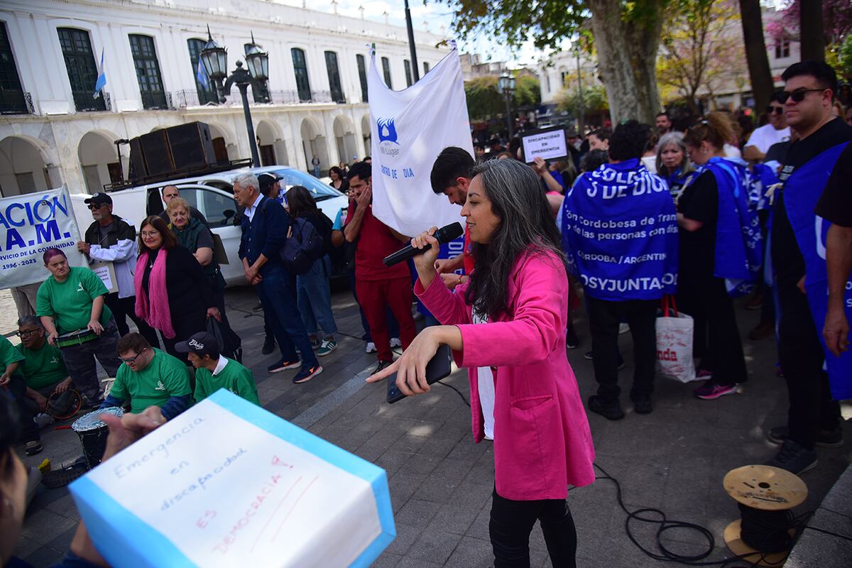 Marcha del sector de discapacidad en plaza San Martín de la ciudad de Córdoba. (Pedro Castillo / La Voz)