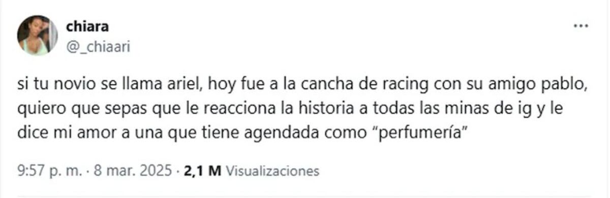 El posteo con el aviso. (X / @_chiaari)