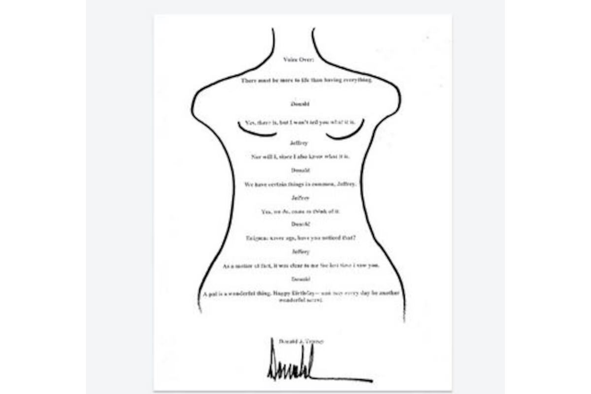 Demócratas publicaron una supuesta carta de Trump a Epstein con un dibujo de una mujer desnuda. (Gentileza)