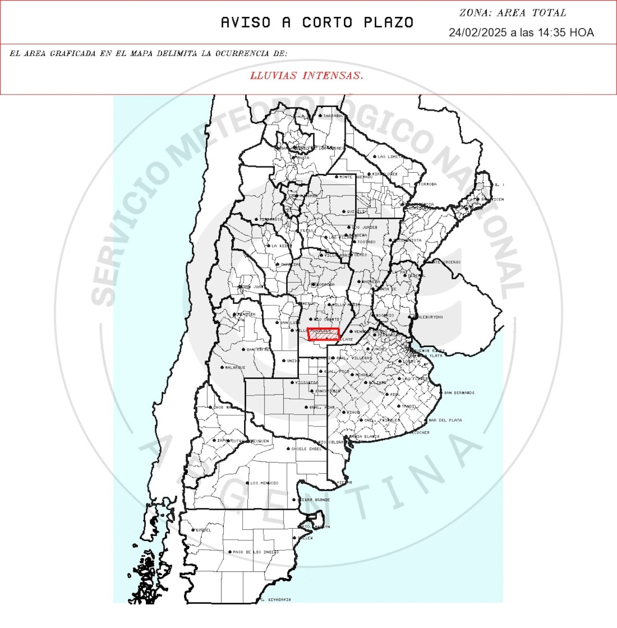 Aviso a corto plazo por lluvias intensas. (SMN)