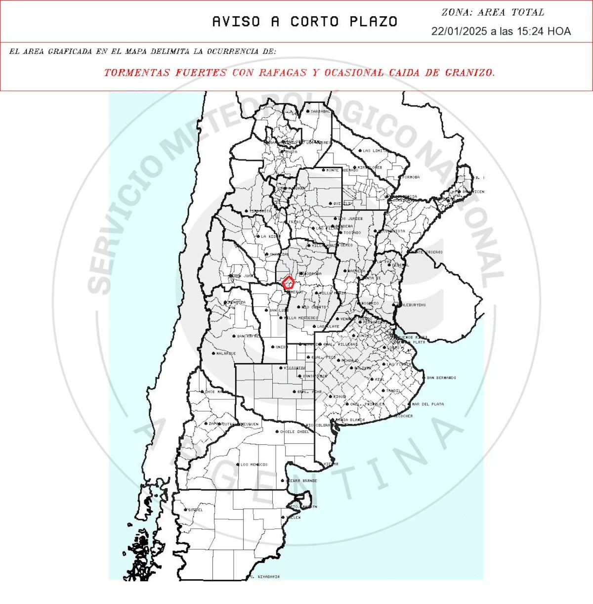 Alerta a corto plazo por tormentas fuertes.