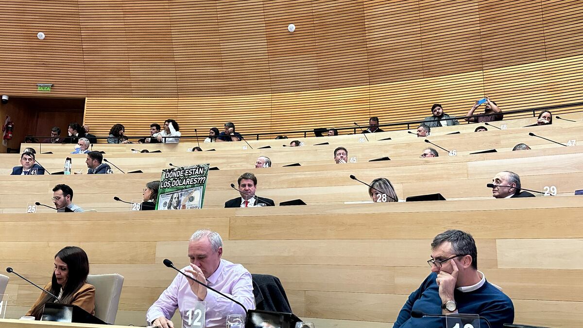 El radicalismo mostró un cartel con la frase: "Dónde están los dólares".