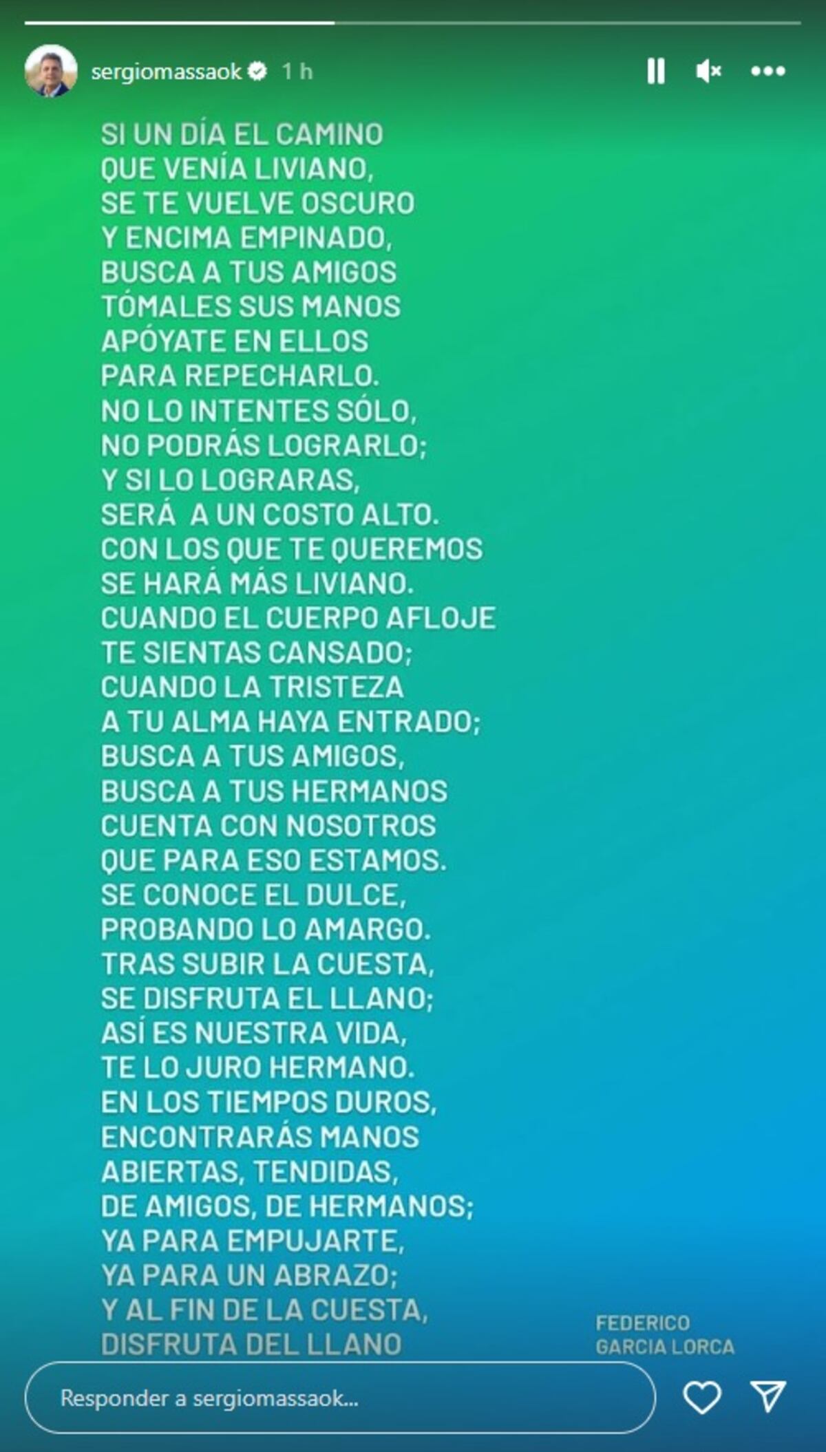 Poema. Que compartió Sergio Massa en redes sociales. 