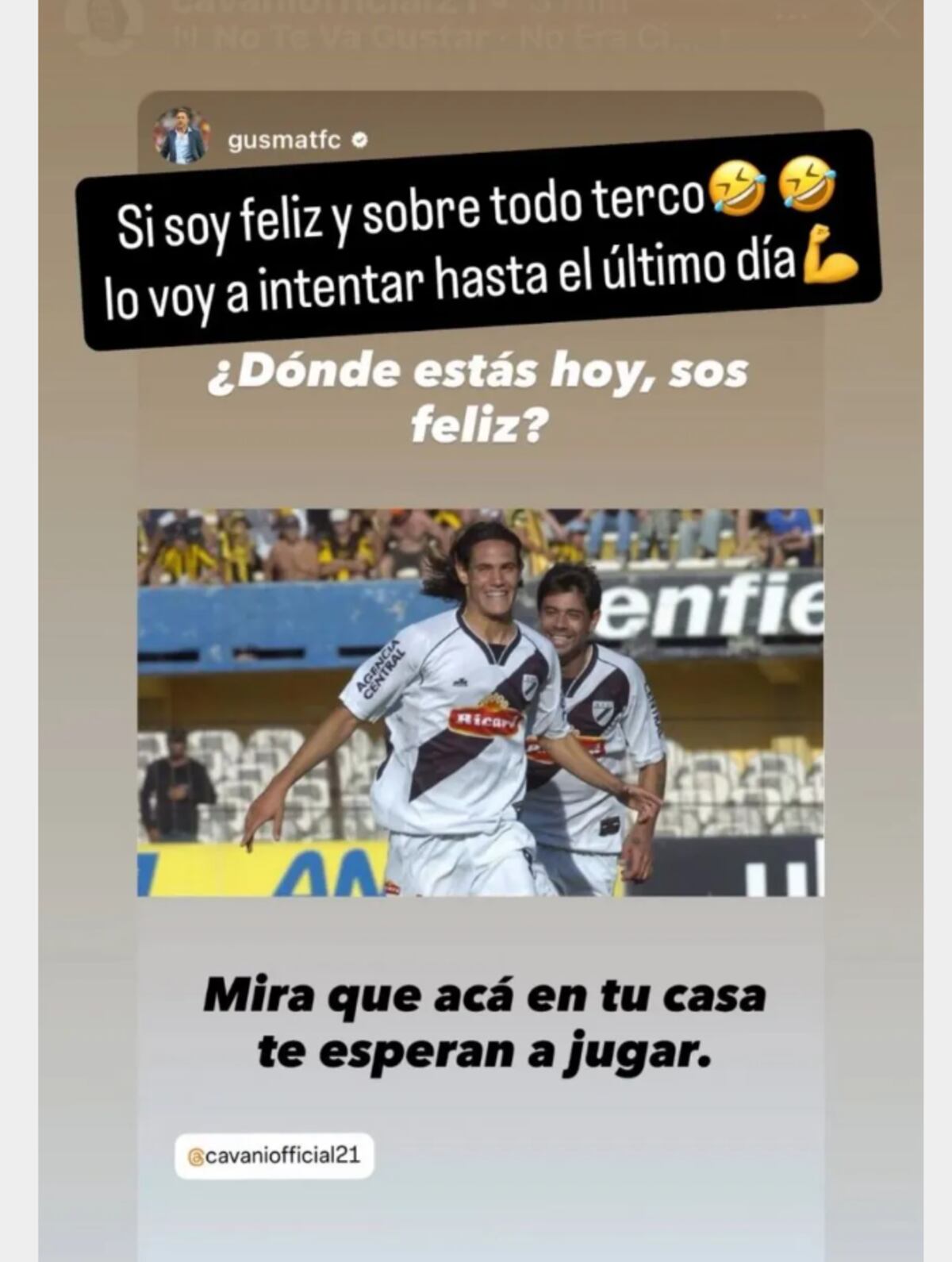 Cavani y su respuesta en Instagram.