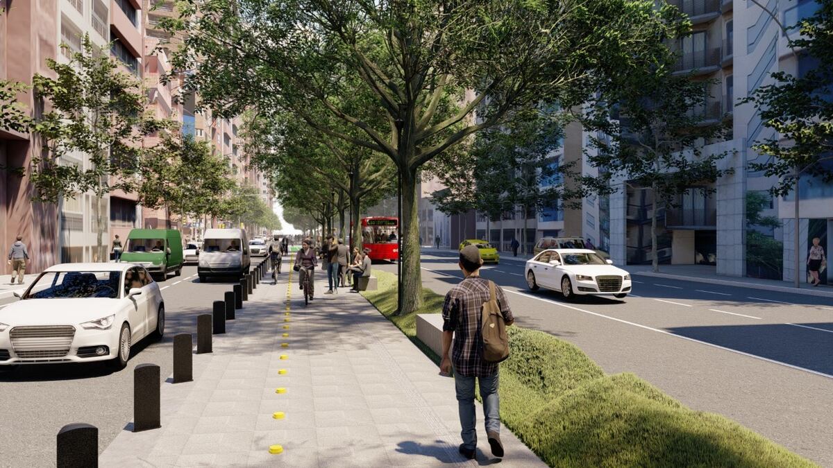 Así quedaría. Una ilustración del proyecto pretendido para la Chacabuco con un nuevo cantero central. (Municipalidad)